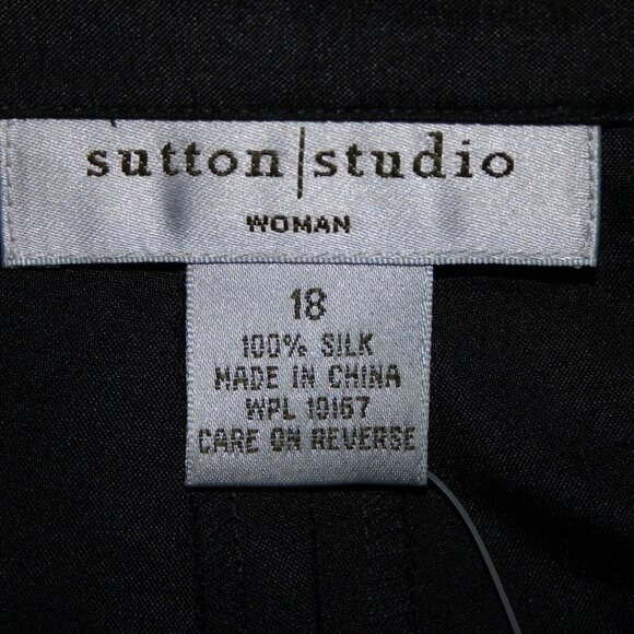 Sutton Studio $69 Sz 18 x 29 Black Unlined Button Closure 100% Silk Pant - Picture 13 of 16